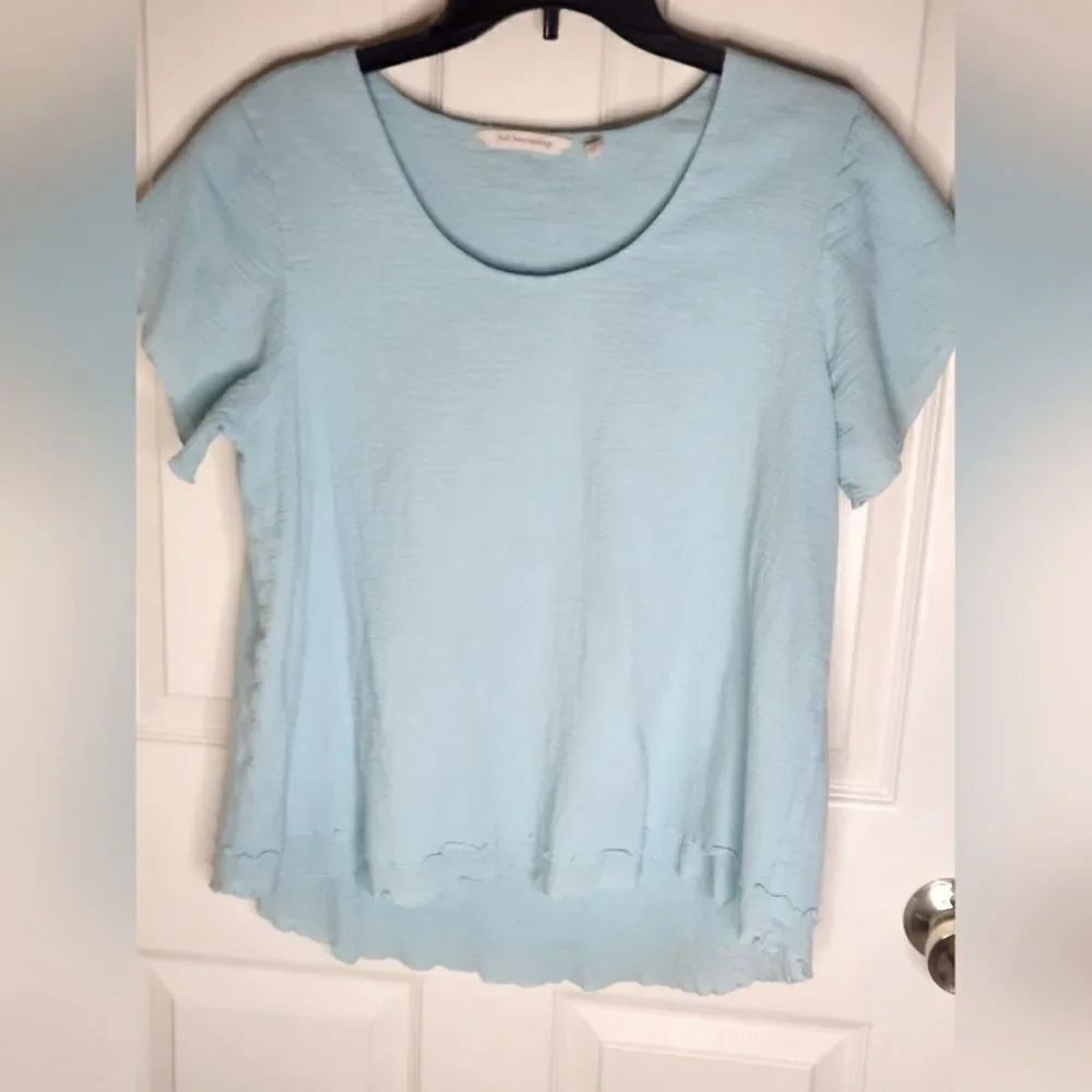 Soft Surroundings M Jacinda Top Teal Blue Gauze Cotton Short Sleeve Women
